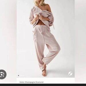 FREE PEOPLE Early Night Thermal Pants, Size M, Champagne Diamond Light Pink